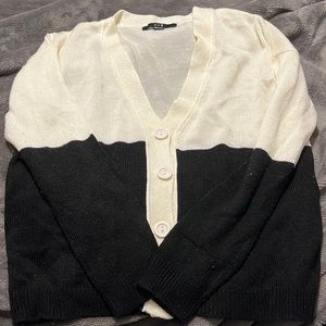 Color Block Black & White Button Up Sweater